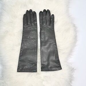 NWOT Lee Begman Gray Long Leather Gloves Vintage Rayon Lining made in Japan sz M
